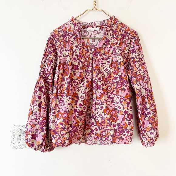 Love The Label Tops - Love the Label Charisma Pink Floral Pleated Ruffle Boho Peasant Blouse S